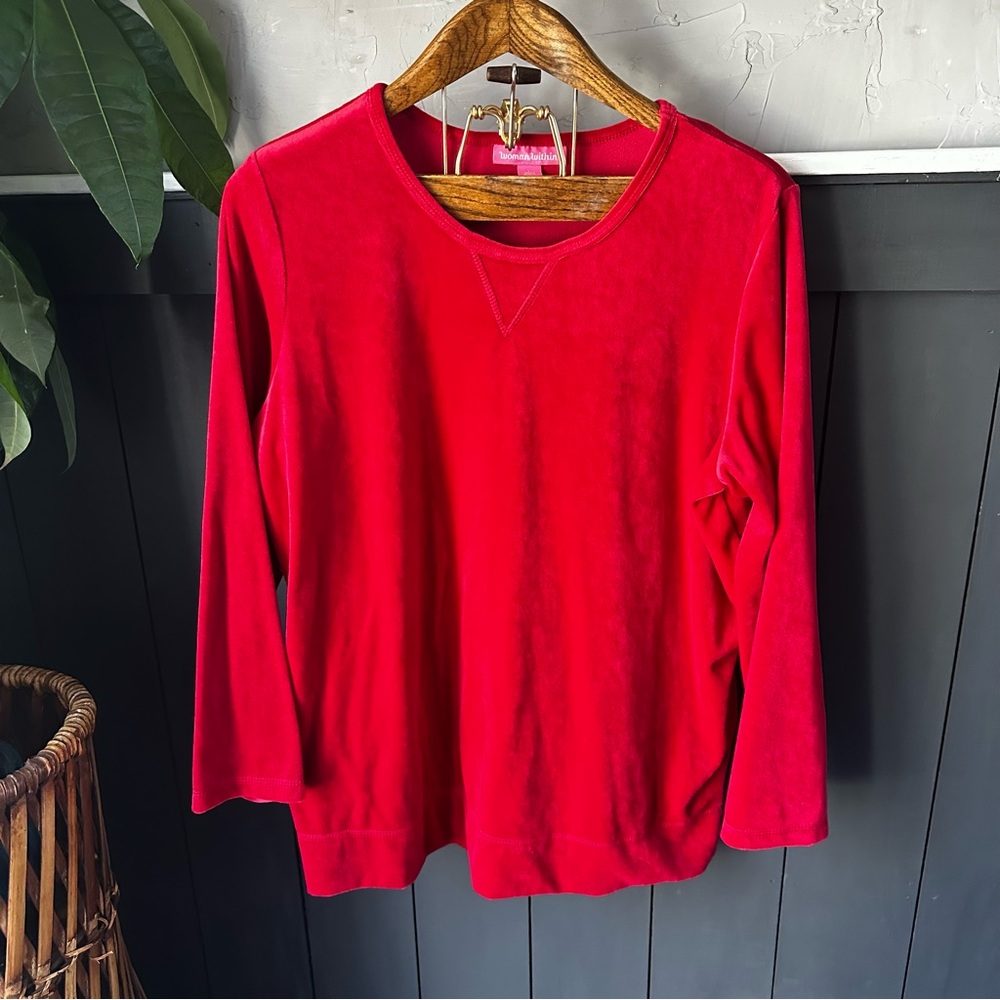 Woman Within Tunic Top Red Velour Velvet 2X Soft Stretch Holiday Large 18/20